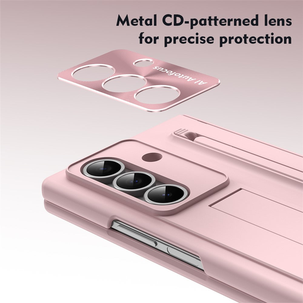 For Samsung Galaxy Z Fold7 5G Case PC Cell Phone Cover with Kickstand and Stylus Pen - Pink