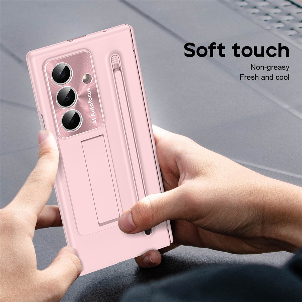 For Samsung Galaxy Z Fold7 5G Case PC Cell Phone Cover with Kickstand and Stylus Pen - Pink