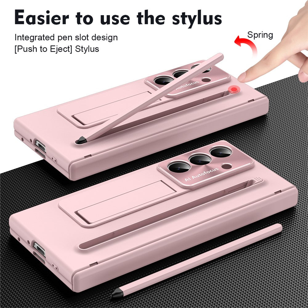 For Samsung Galaxy Z Fold7 5G Case PC Cell Phone Cover with Kickstand and Stylus Pen - Pink