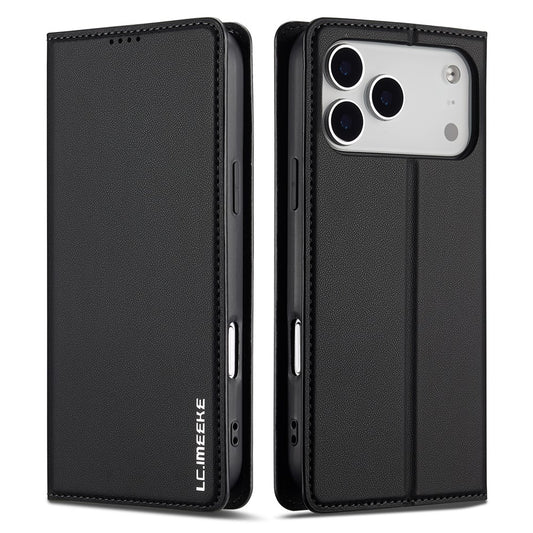 LC.IMEEKE L1 Series for iPhone 17 Pro Max Case PU Leather Wallet Stand Protective Phone Cover - Black