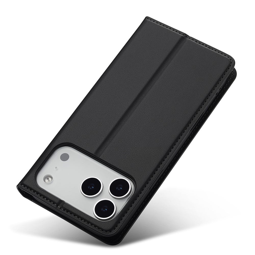 LC.IMEEKE L1 Series for iPhone 17 Pro Max Case PU Leather Wallet Stand Protective Phone Cover - Black