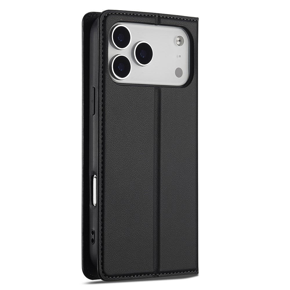 LC.IMEEKE L1 Series for iPhone 17 Pro Max Case PU Leather Wallet Stand Protective Phone Cover - Black