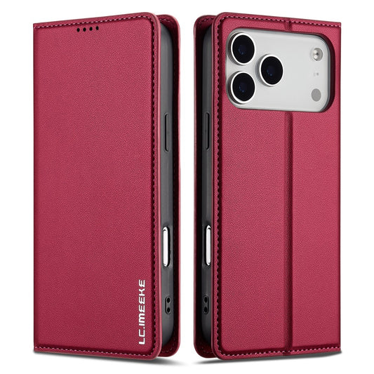 LC.IMEEKE L1 Series for iPhone 17 Pro Max Case PU Leather Wallet Stand Protective Phone Cover - Red