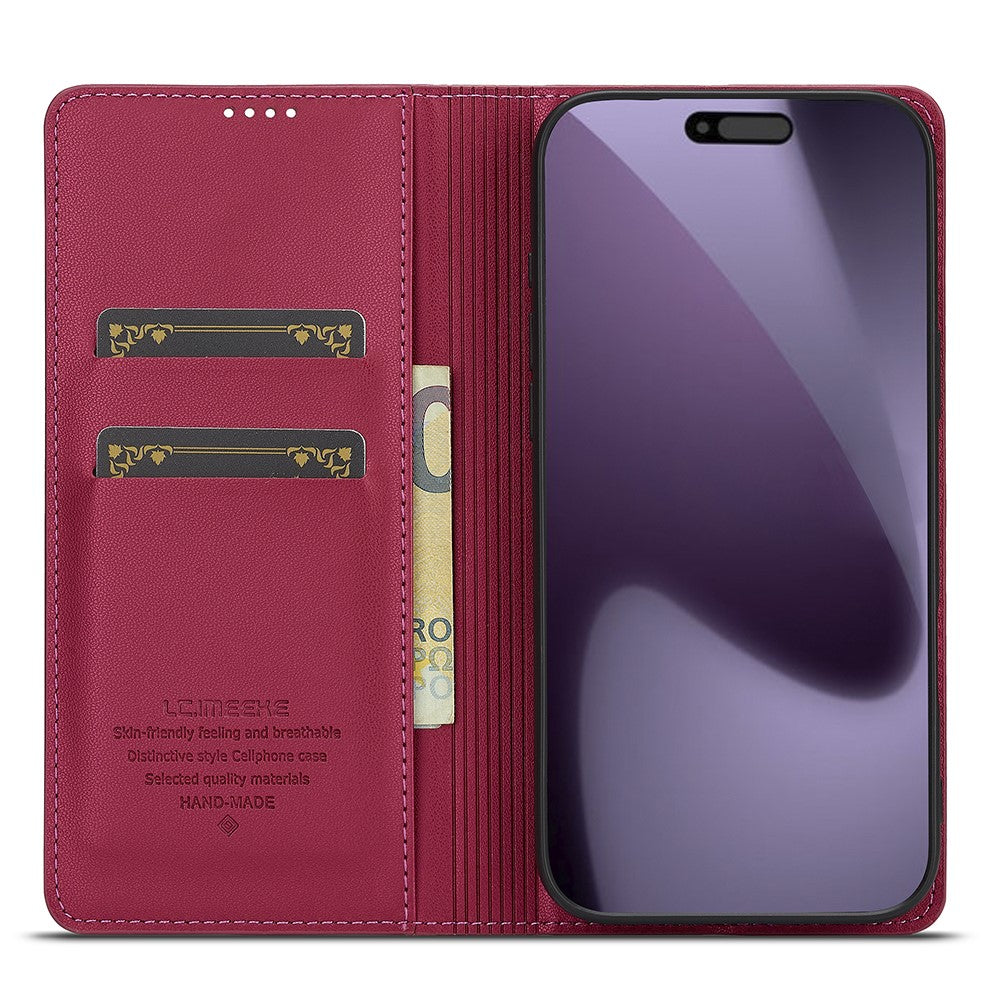 LC.IMEEKE L1 Series for iPhone 17 Pro Max Case PU Leather Wallet Stand Protective Phone Cover - Red