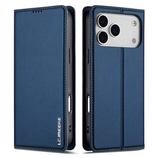 LC.IMEEKE L1 Series for iPhone 17 Pro Max Case PU Leather Wallet Stand Protective Phone Cover - Blue