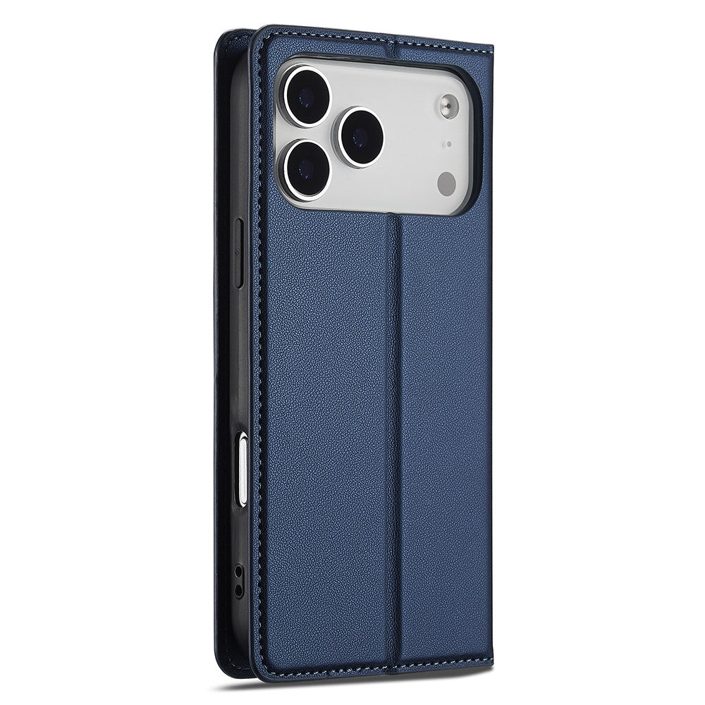 LC.IMEEKE L1 Series for iPhone 17 Pro Max Case PU Leather Wallet Stand Protective Phone Cover - Blue
