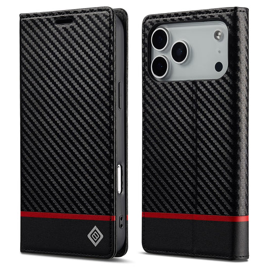 LC.IMEEKE For iPhone 17 Pro Max Wallet Case Carbon Fiber Texture Leather Phone Cover - Horizontal Stripe