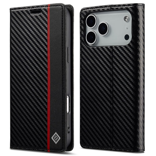 LC.IMEEKE For iPhone 17 Pro Max Wallet Case Carbon Fiber Texture Leather Phone Cover - Vertical Stripe