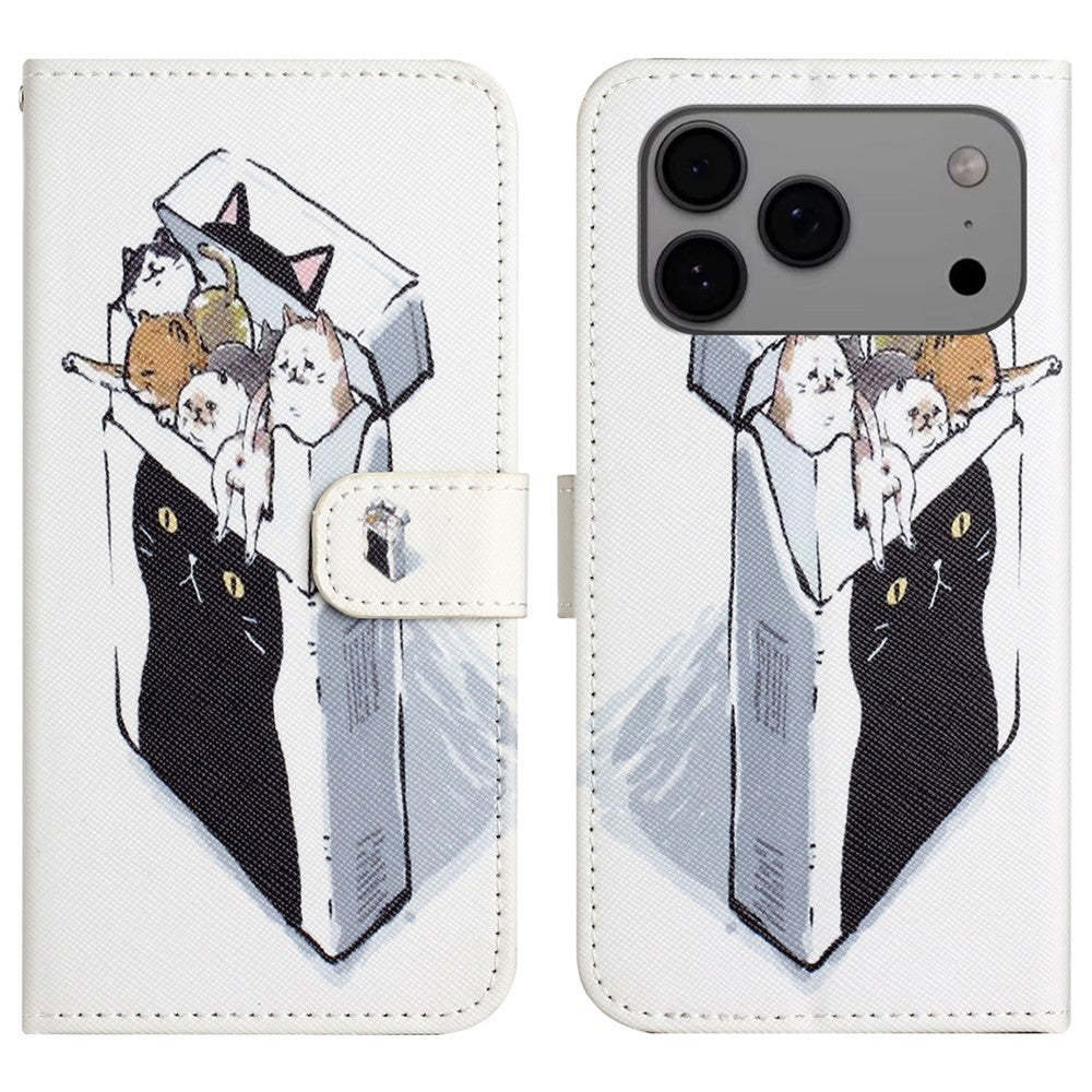 For iPhone 17 Pro Max Case Pattern Print PU Leather Wallet Phone Cover Cross Texture - Cats