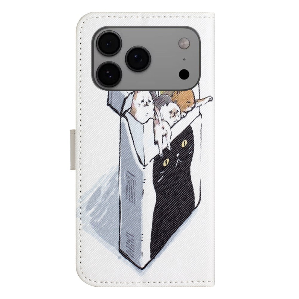 For iPhone 17 Pro Max Case Pattern Print PU Leather Wallet Phone Cover Cross Texture - Cats