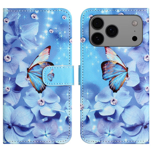 For iPhone 17 Pro Max Case Pattern Print PU Leather Wallet Phone Cover Cross Texture - Flower and Butterfly