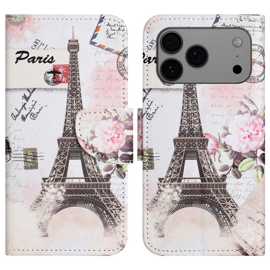 For iPhone 17 Pro Max Case Pattern Printing Cross Texture Leather Phone Cover - Tower