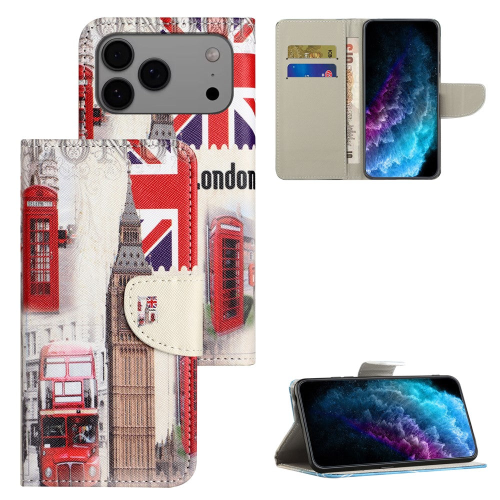 For iPhone 17 Pro Max Case Pattern Printing Cross Texture Leather Phone Cover - London Big Ben
