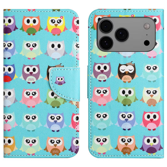 For iPhone 17 Pro Max Case Pattern Printing Cross Texture Leather Phone Cover - Owls