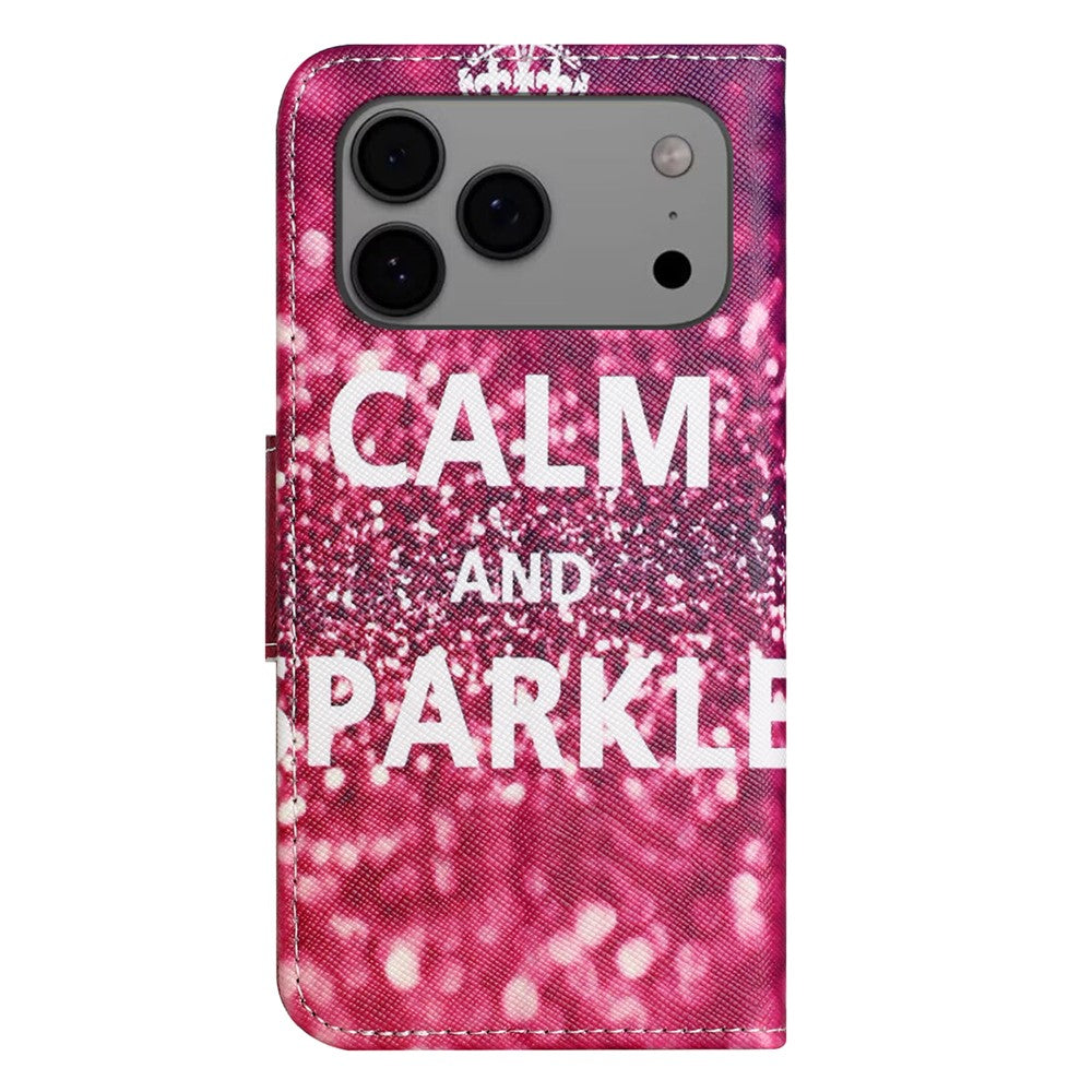 For iPhone 17 Pro Max Case Pattern Printing Cross Texture Leather Phone Cover - Keep Calm and Sparkle
