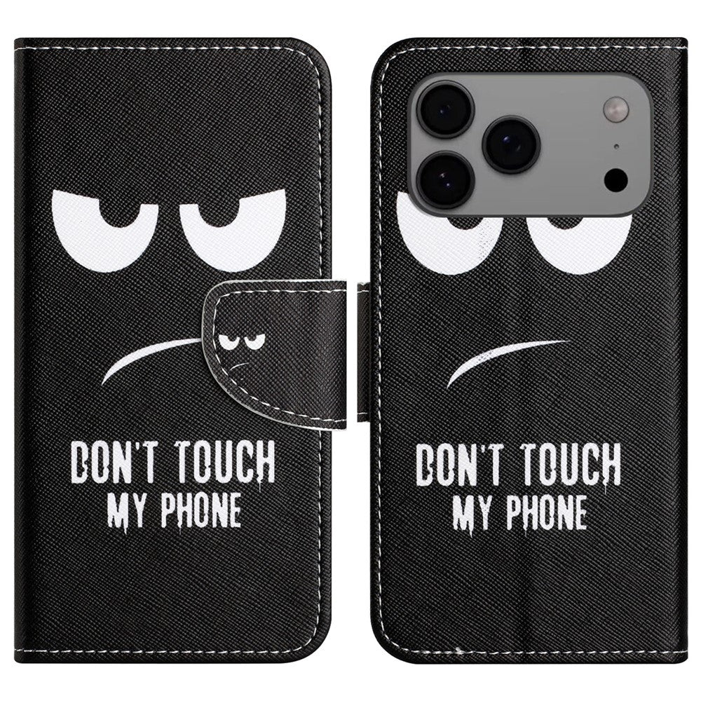 For iPhone 17 Pro Max Case Pattern Printing Cross Texture Leather Phone Cover - Don't Touch My Phone