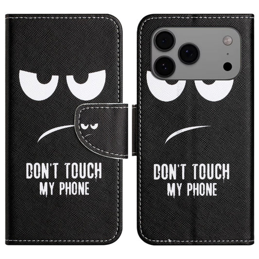For iPhone 17 Pro Max Case Pattern Printing Cross Texture Leather Phone Cover - Don't Touch My Phone