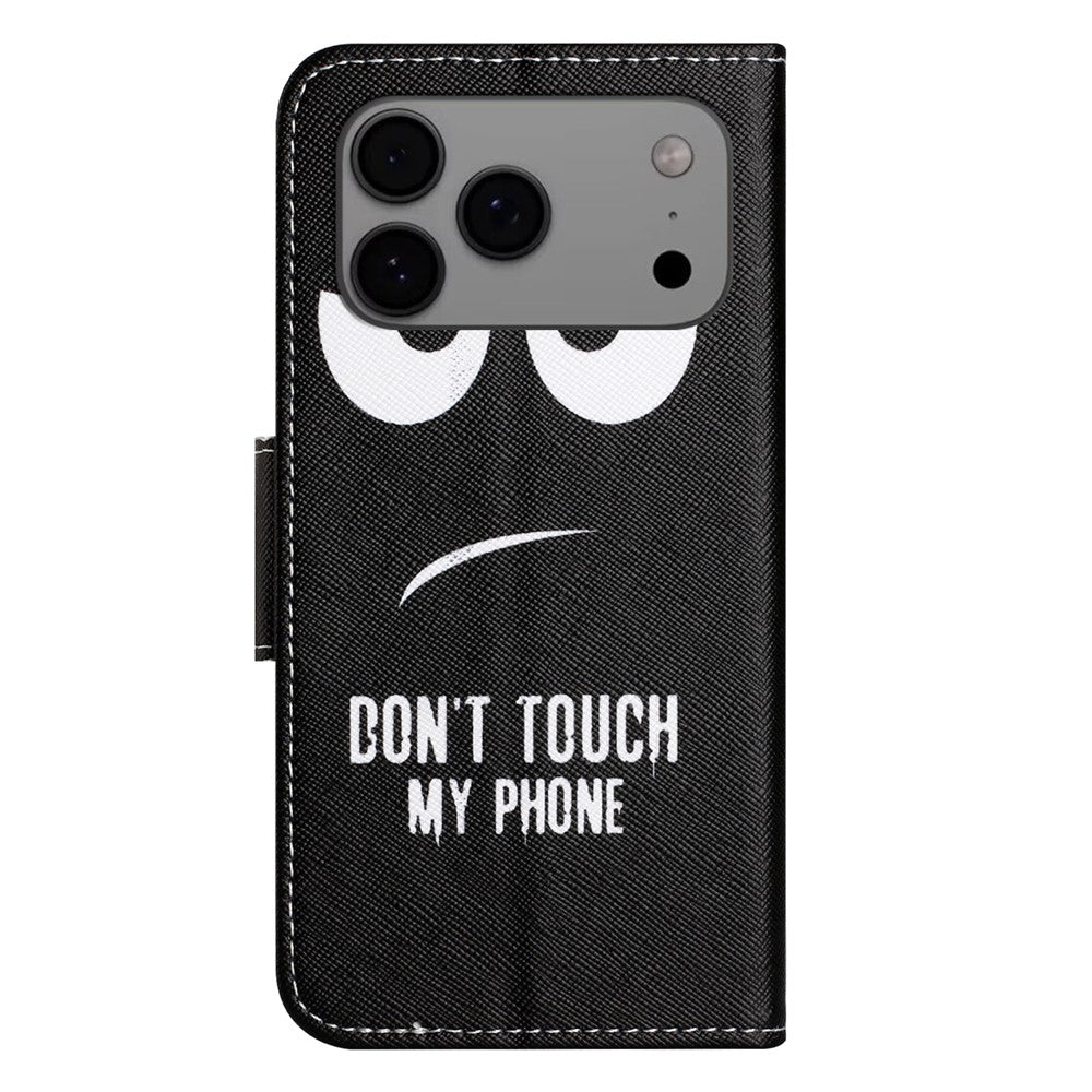 For iPhone 17 Pro Max Case Pattern Printing Cross Texture Leather Phone Cover - Don't Touch My Phone