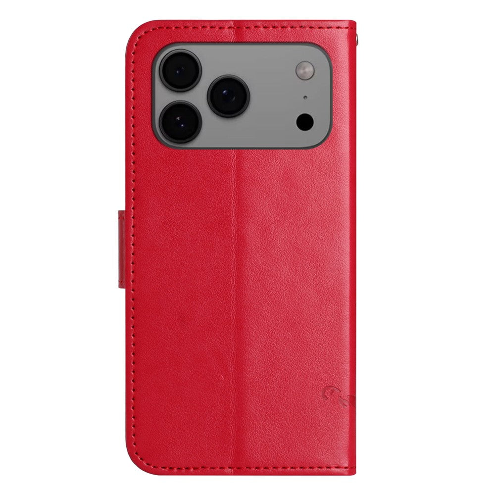 For iPhone 17 Pro Max Case Wallet Stand Imprinted Butterfly Flower PU Leather Phone Cover - Red