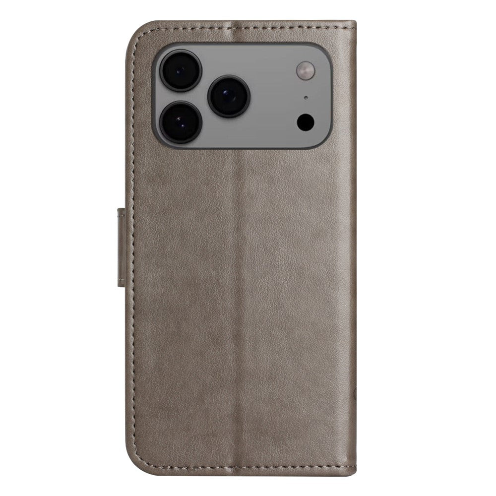 For iPhone 17 Pro Max Case Wallet Stand Imprinted Butterfly Flower PU Leather Phone Cover - Grey