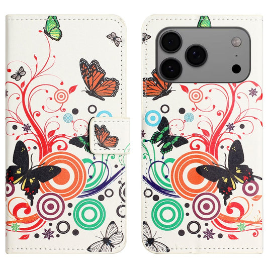 For iPhone 17 Pro Max Case Pattern Print PU Leather Wallet Phone Cover - White Butterfly