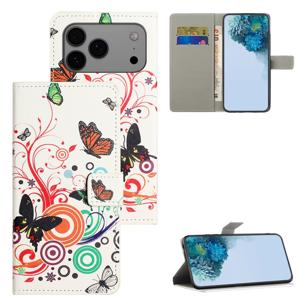 For iPhone 17 Pro Max Case Pattern Print PU Leather Wallet Phone Cover - White Butterfly