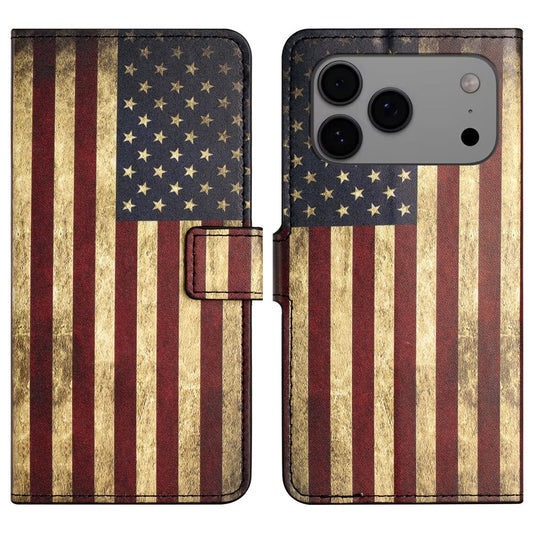For iPhone 17 Pro Max Case Pattern Print PU Leather Wallet Phone Cover - The American Flag