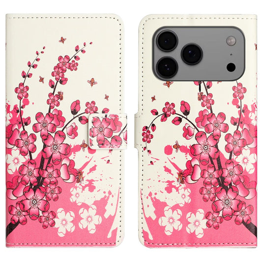 For iPhone 17 Pro Max Case Pattern Print PU Leather Wallet Phone Cover - Plum Blossom