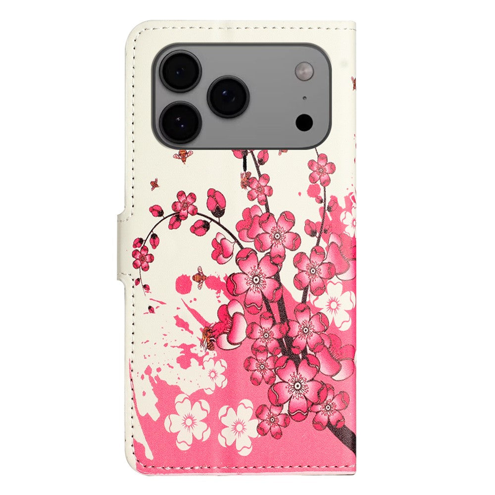 For iPhone 17 Pro Max Case Pattern Print PU Leather Wallet Phone Cover - Plum Blossom