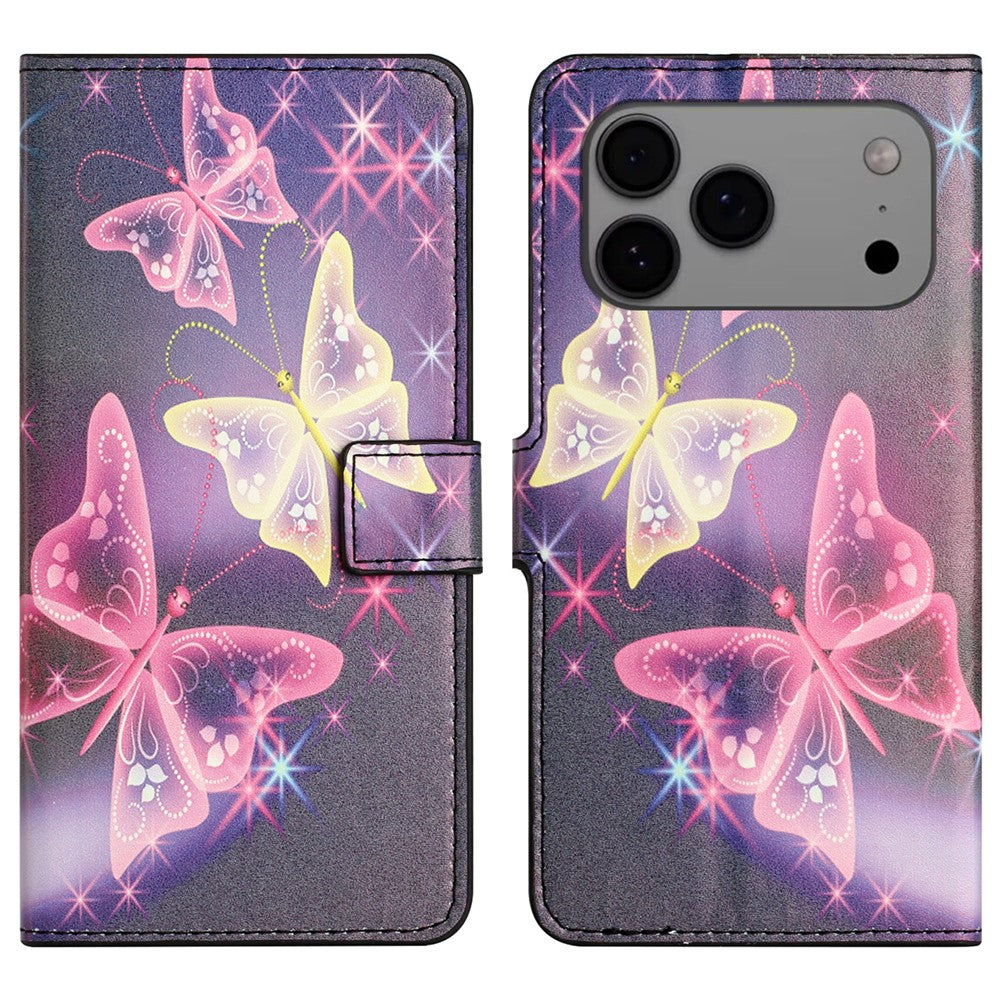 For iPhone 17 Pro Max Case Pattern Print PU Leather Wallet Phone Cover - Illusion Butterfly
