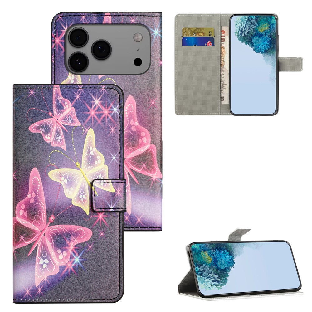 For iPhone 17 Pro Max Case Pattern Print PU Leather Wallet Phone Cover - Illusion Butterfly