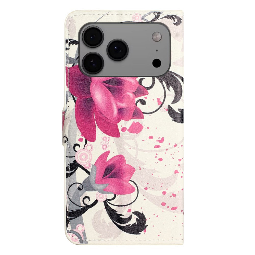 For iPhone 17 Pro Max Case Pattern Print PU Leather Wallet Phone Cover - Lotus