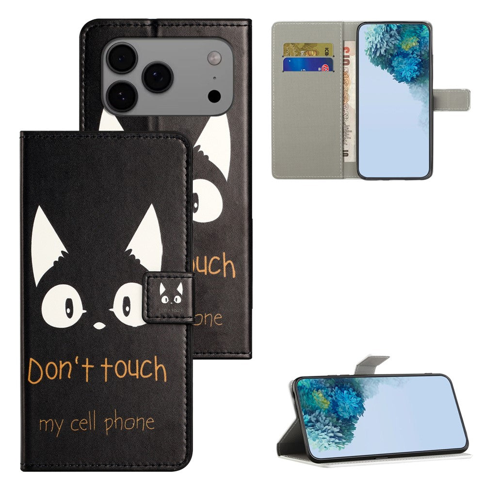 For iPhone 17 Pro Max Case Pattern Print PU Leather Wallet Phone Cover - Cat Ears