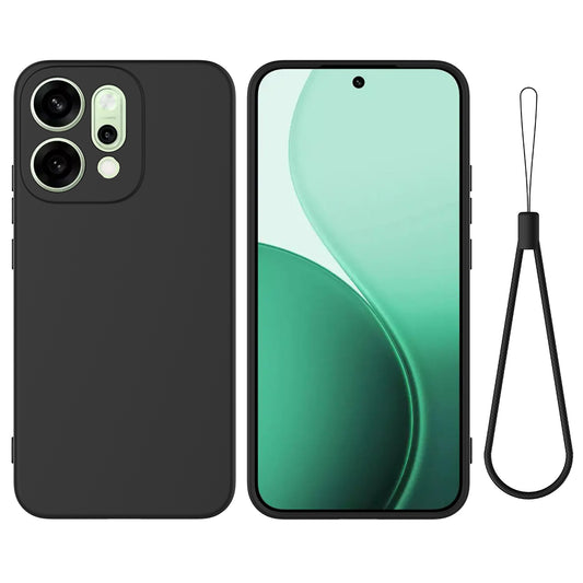 For Oppo Reno14 Pro 5G (China) / Oppo Reno14 Pro 5G (Global) Liquid Silicone Case Phone Back Cover with Hand Strap - Black