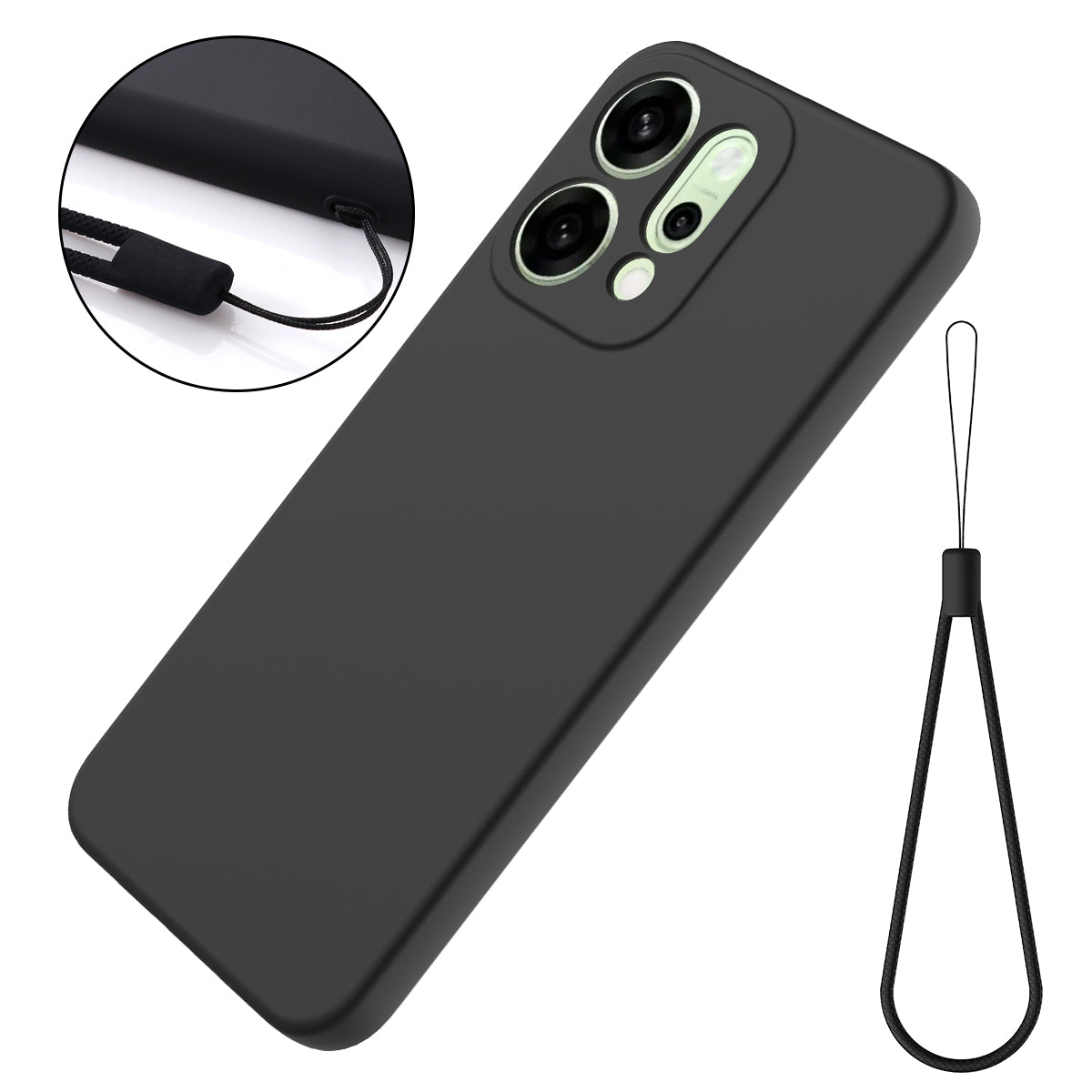 For Oppo Reno14 Pro 5G (China) / Oppo Reno14 Pro 5G (Global) Liquid Silicone Case Phone Back Cover with Hand Strap - Black
