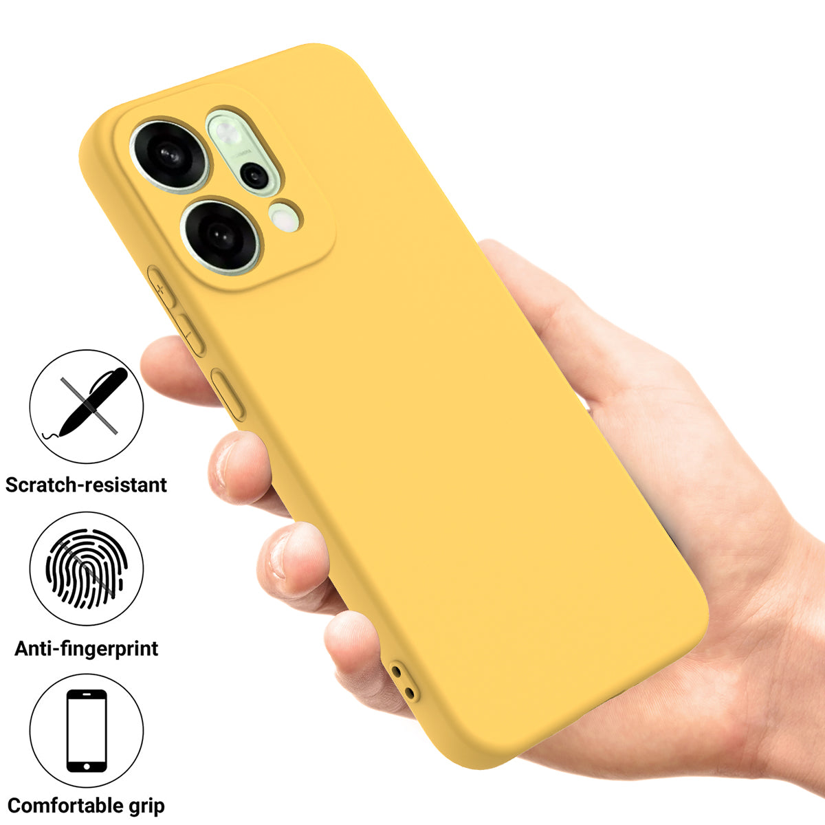 For Oppo Reno14 Pro 5G (China) / Oppo Reno14 Pro 5G (Global) Liquid Silicone Case Phone Back Cover with Hand Strap - Yellow