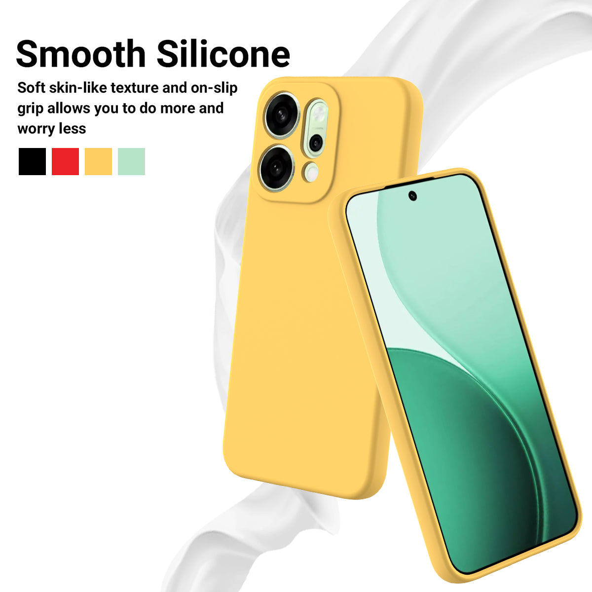 For Oppo Reno14 Pro 5G (China) / Oppo Reno14 Pro 5G (Global) Liquid Silicone Case Phone Back Cover with Hand Strap - Yellow