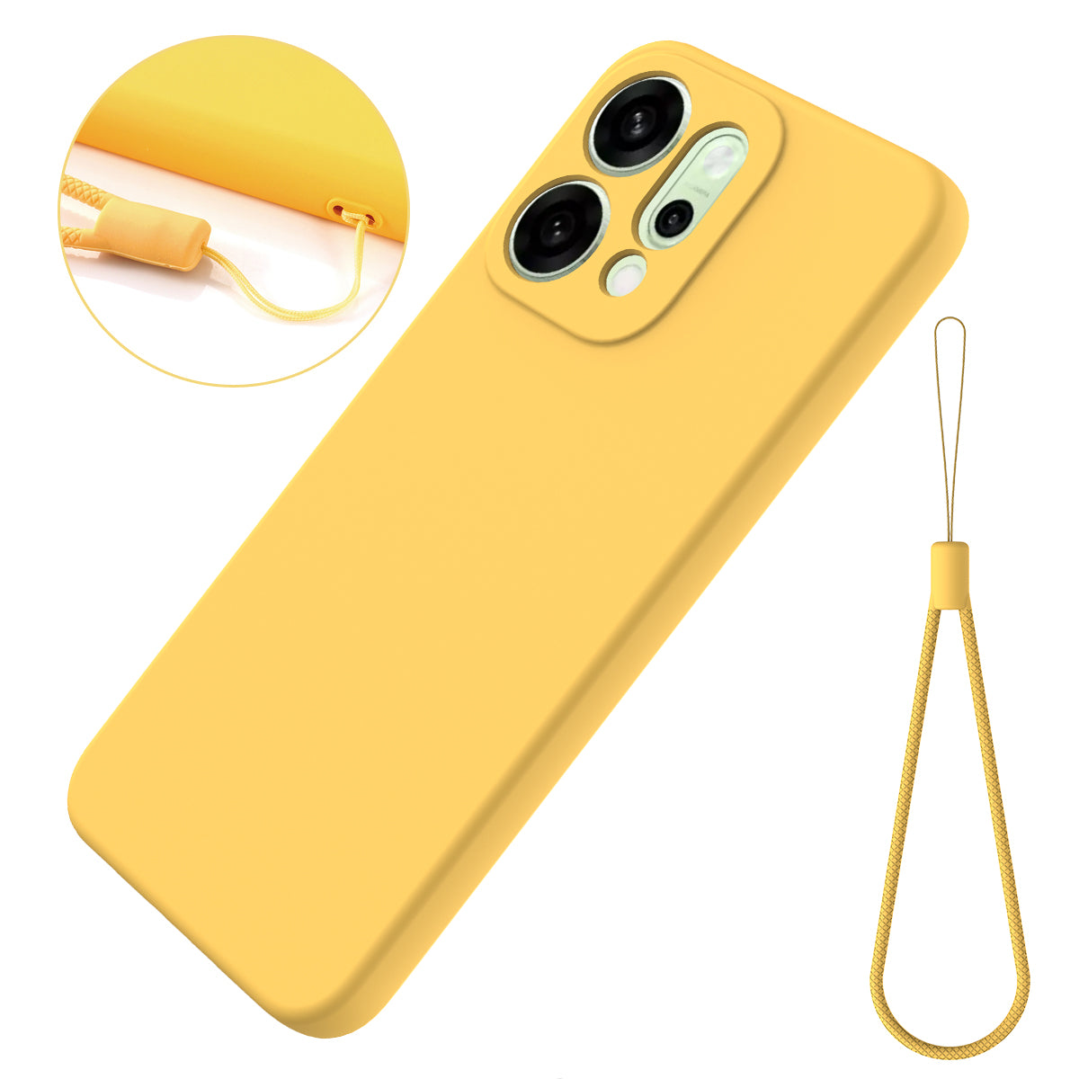 For Oppo Reno14 Pro 5G (China) / Oppo Reno14 Pro 5G (Global) Liquid Silicone Case Phone Back Cover with Hand Strap - Yellow