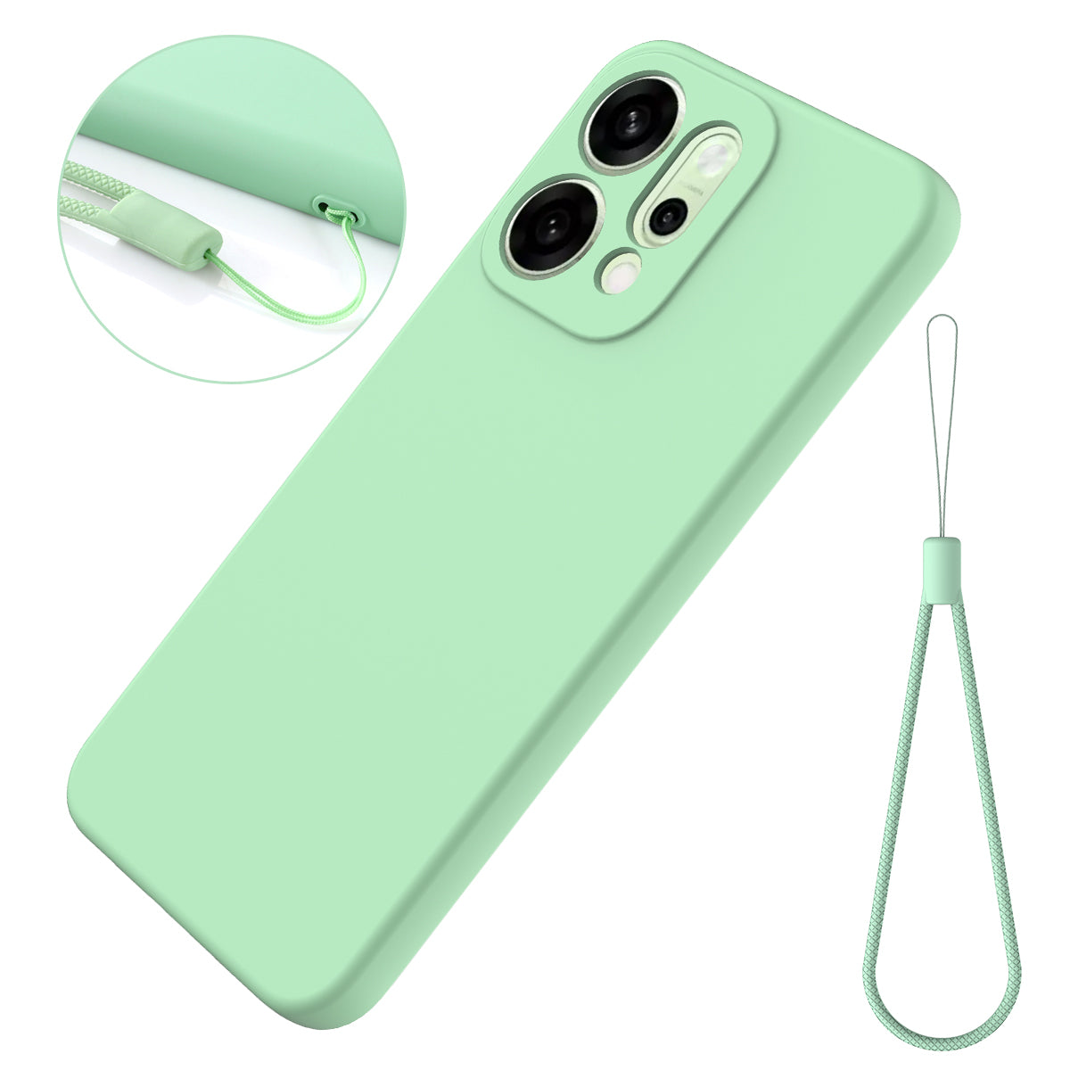 For Oppo Reno14 Pro 5G (China) / Oppo Reno14 Pro 5G (Global) Liquid Silicone Case Phone Back Cover with Hand Strap - Green