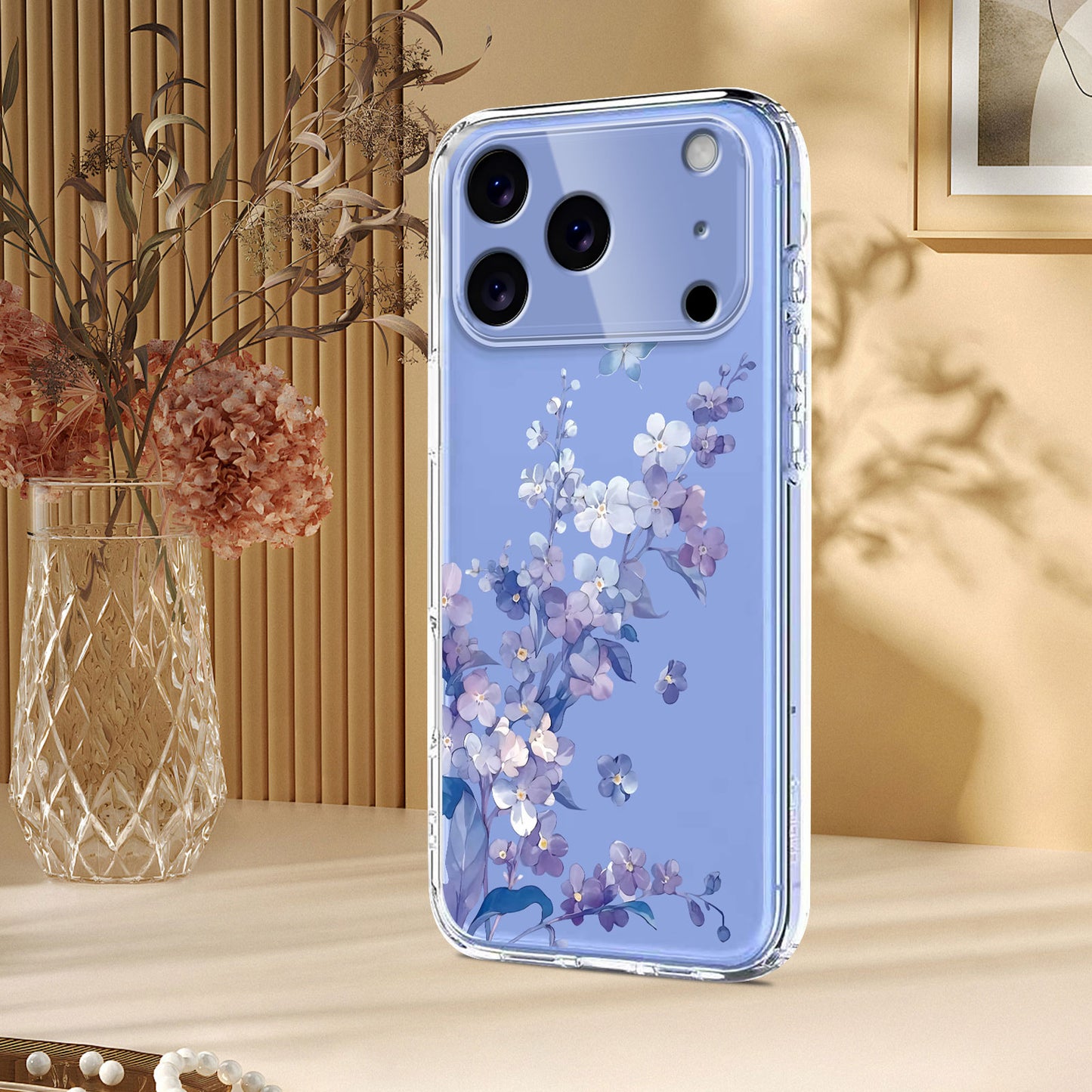 For iPhone 17 Pro Max Case Butterfly Floral Pattern Printing TPU Phone Back Cover - Violets