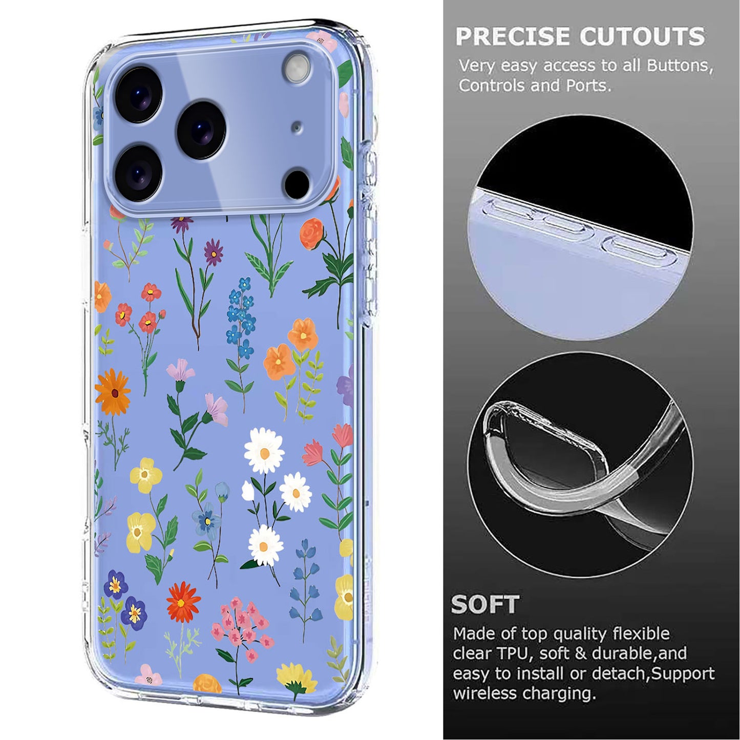 For iPhone 17 Pro Max Case Butterfly Floral Pattern Printing TPU Phone Back Cover - Daisies