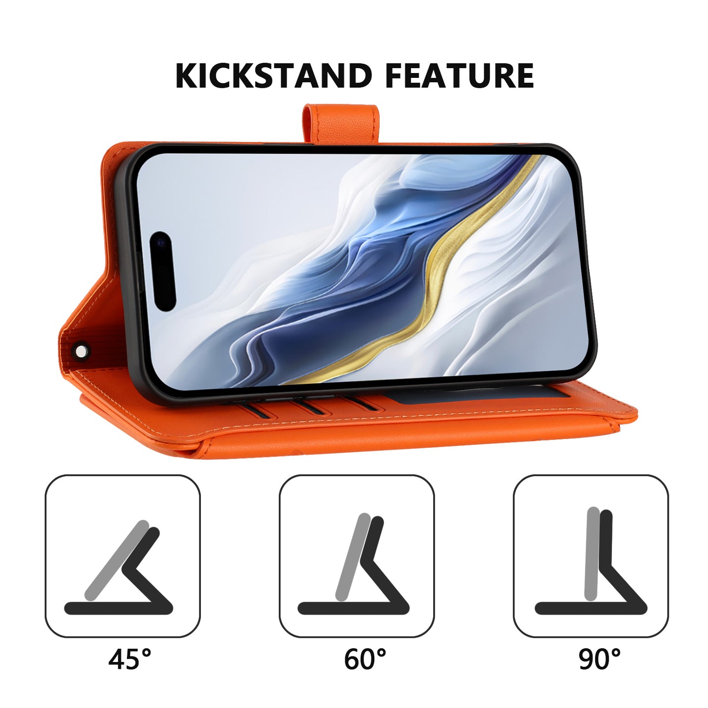 For iPhone 17 Pro Max Leather Case Butterfly Floral Imprint Zipper Wallet Stand Cover with Wrist Strap - Orange