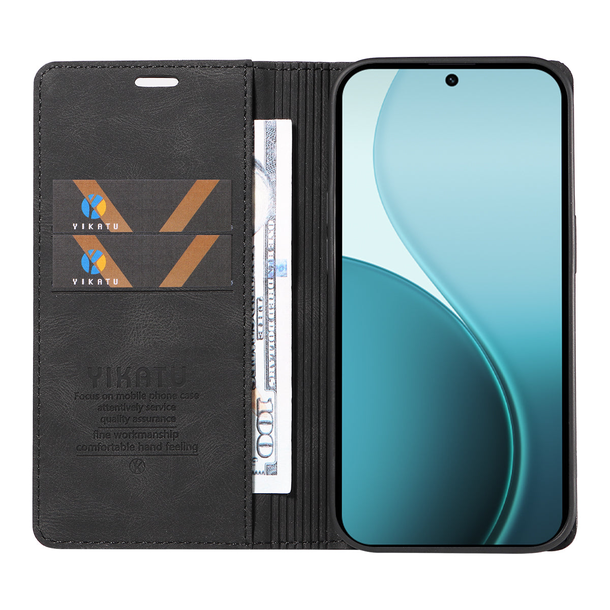 For Oppo Reno14 Pro 5G (China) / Oppo Reno14 Pro 5G (Global) Leather Cover YIKATU YK-004 Skin-Touch Wallet Phone Cases - Black