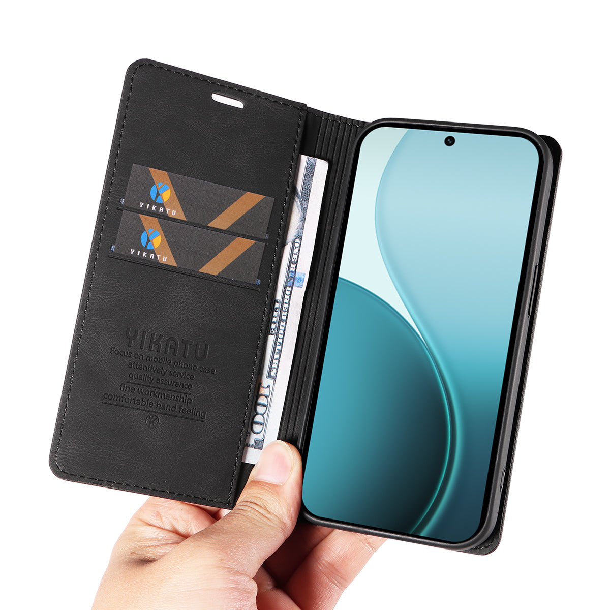 For Oppo Reno14 Pro 5G (China) / Oppo Reno14 Pro 5G (Global) Leather Cover YIKATU YK-004 Skin-Touch Wallet Phone Cases - Black