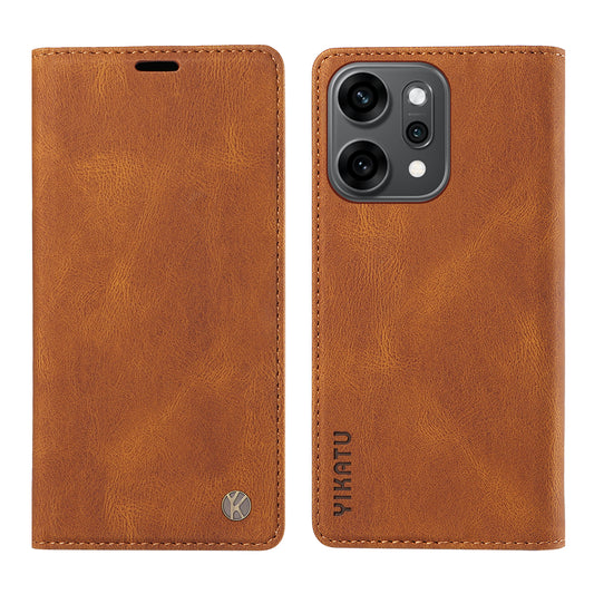 For Oppo Reno14 Pro 5G (China) / Oppo Reno14 Pro 5G (Global) Leather Cover YIKATU YK-004 Skin-Touch Wallet Phone Cases - Brown