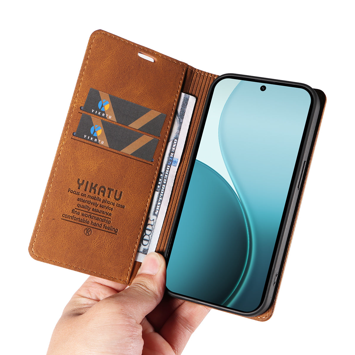 For Oppo Reno14 Pro 5G (China) / Oppo Reno14 Pro 5G (Global) Leather Cover YIKATU YK-004 Skin-Touch Wallet Phone Cases - Brown