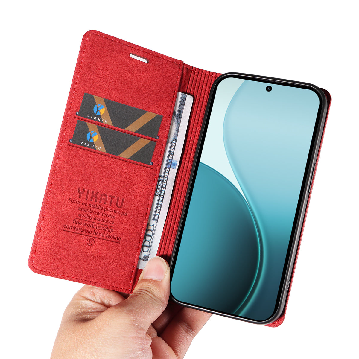 For Oppo Reno14 Pro 5G (China) / Oppo Reno14 Pro 5G (Global) Leather Cover YIKATU YK-004 Skin-Touch Wallet Phone Cases -  Red