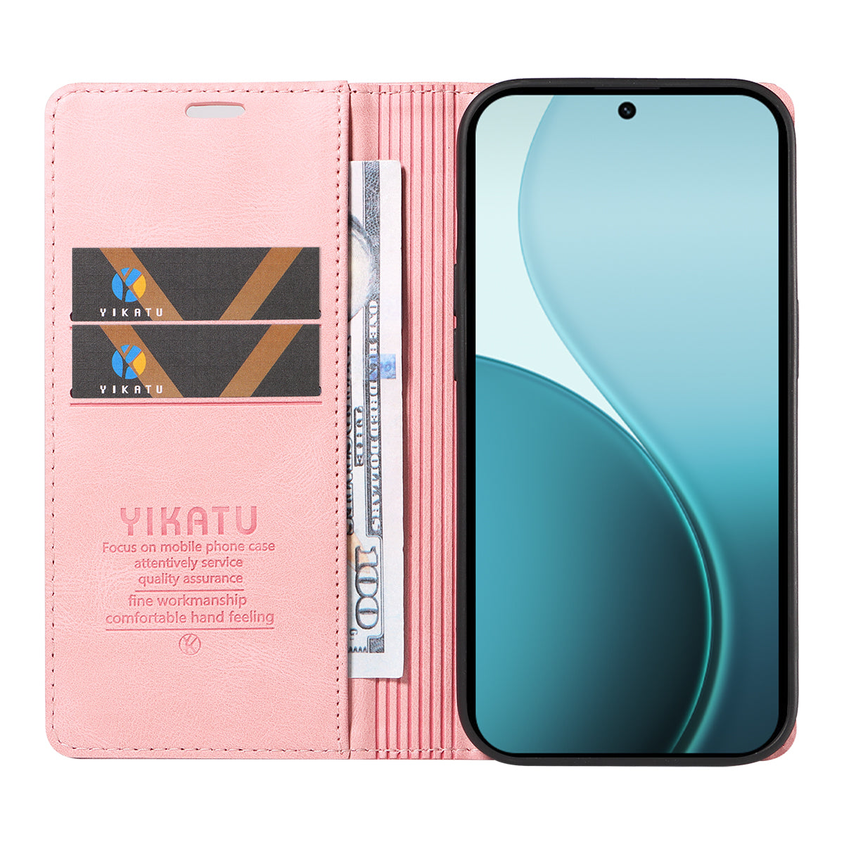 For Oppo Reno14 Pro 5G (China) / Oppo Reno14 Pro 5G (Global) Leather Cover YIKATU YK-004 Skin-Touch Wallet Phone Cases - Pink