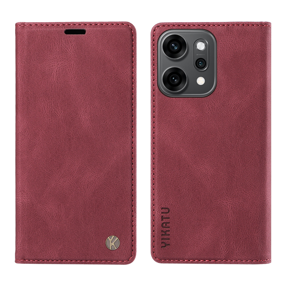 For Oppo Reno14 Pro 5G (China) / Oppo Reno14 Pro 5G (Global) Leather Cover YIKATU YK-004 Skin-Touch Wallet Phone Cases - Wine Red
