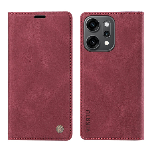 For Oppo Reno14 Pro 5G (China) / Oppo Reno14 Pro 5G (Global) Leather Cover YIKATU YK-004 Skin-Touch Wallet Phone Cases - Wine Red